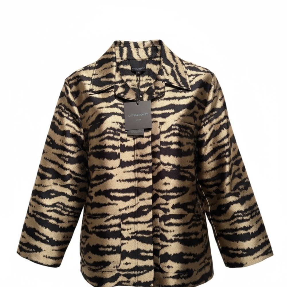 Cynthia Rowley Hensley Black and Cream Zebra Print Holiday Utility Jacket.